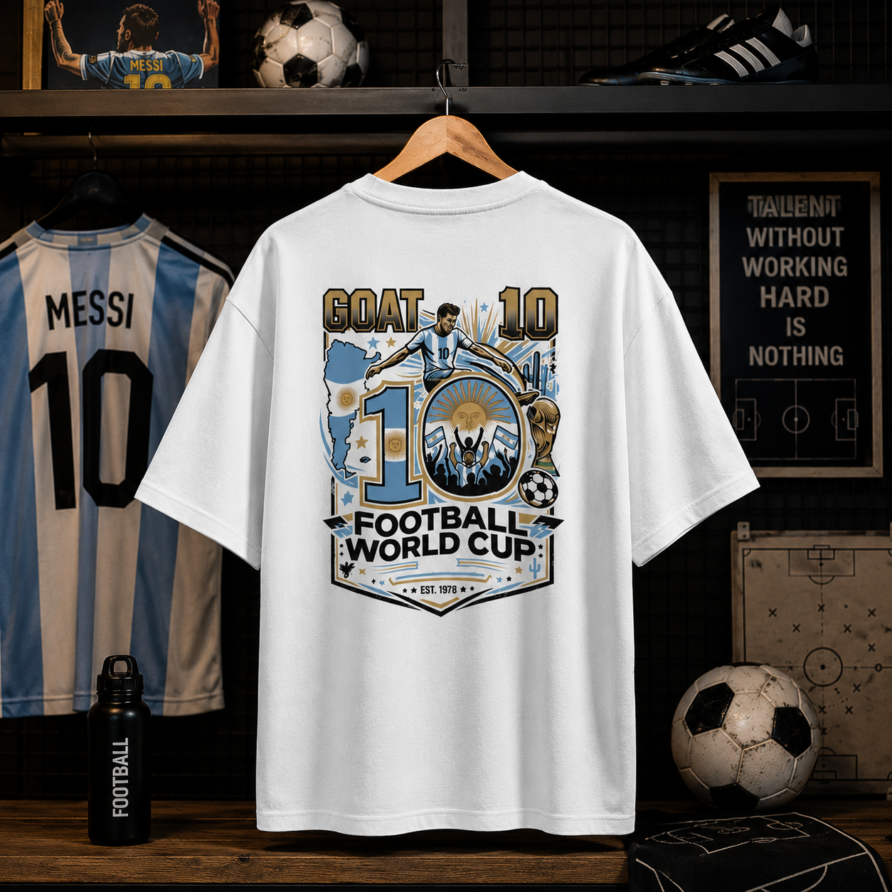 GOAT LM10 Oversized T-Shirt, Argentina Fan T-Shirt